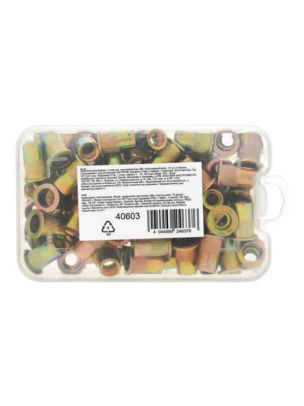 Заклепки резьбовые, стальные, оцинкованные, М6, пластиковый кейс, 70 шт. Denzel