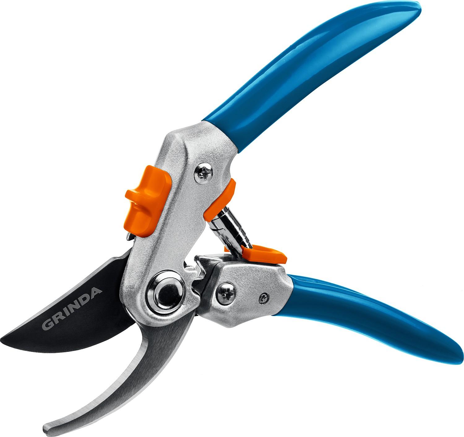 GRINDA P-51, 200 мм, закаленная сталь, шестерённая передача, двухкомпонентные рукоятки, покрытие ПВХ, плоскостной секатор, PROLine (423451)