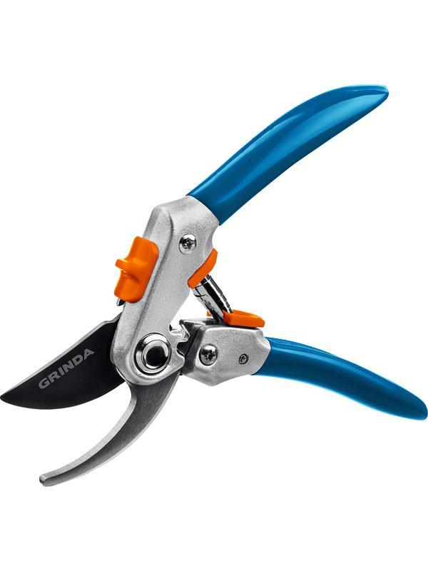 GRINDA P-51, 200 мм, закаленная сталь, шестерённая передача, двухкомпонентные рукоятки, покрытие ПВХ, плоскостной секатор, PROLine (423451)
