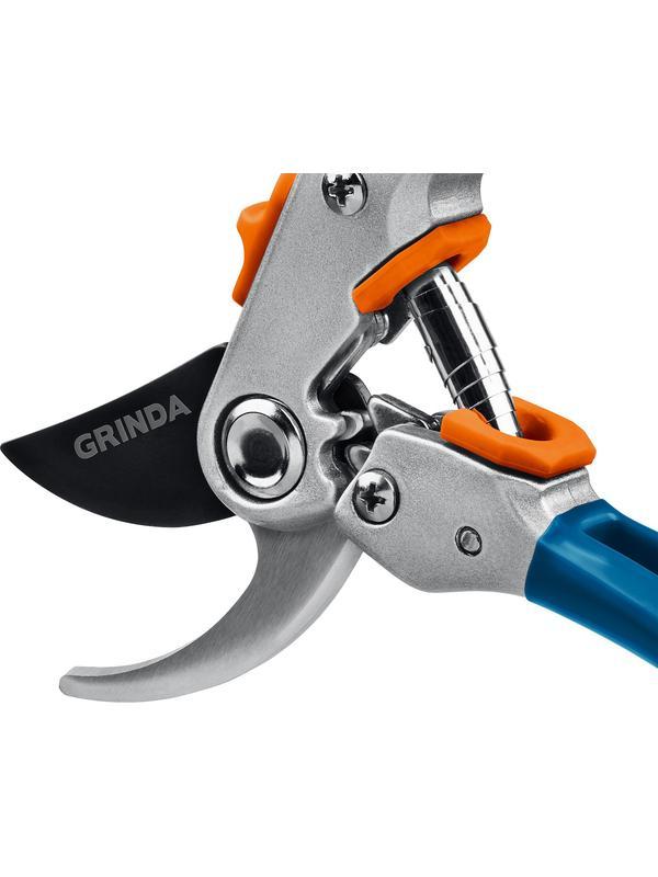 GRINDA P-51, 200 мм, закаленная сталь, шестерённая передача, двухкомпонентные рукоятки, покрытие ПВХ, плоскостной секатор, PROLine (423451)