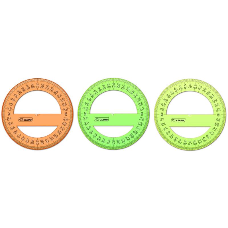 Транспортир 10 см 360  градусов, NEON Cristal, цвет ассорти ТР41