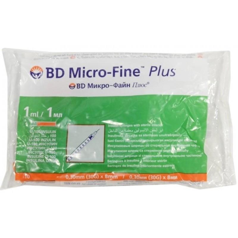 Шприц инсулиновый U-100 1мл 30G(0,30х8) инт. 100шт/уп BD