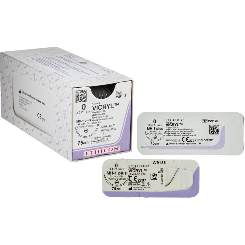 Шовный материал ВИКРИЛ 0, 75 см, кол. 31 мм, 1/2 W9138 12 шт./уп.