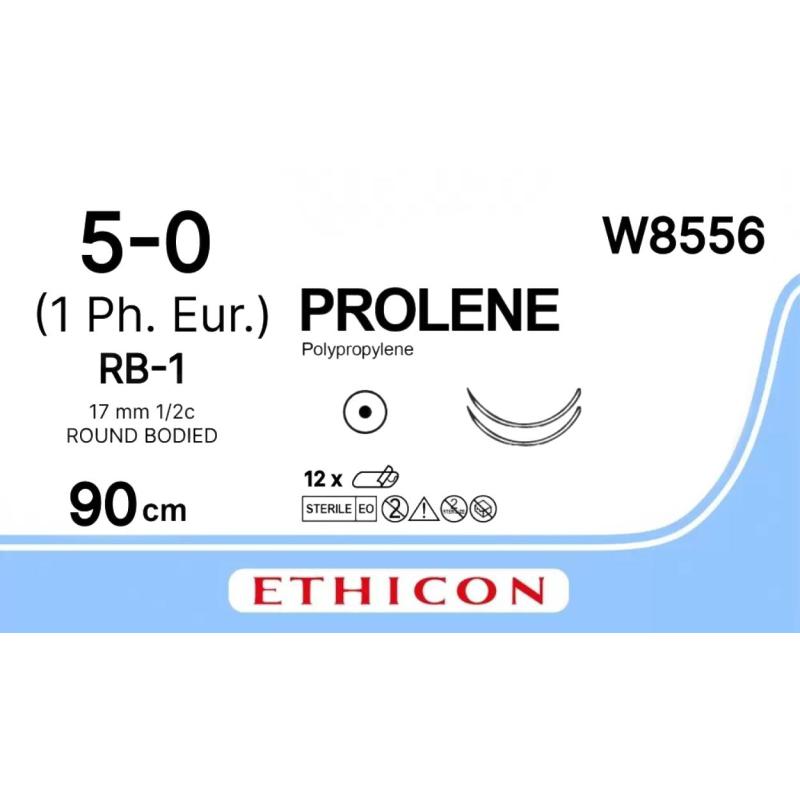 Шовный материал ПРОЛЕН 5/0, 90 см, синий, Кол. 17 мм х 2, 1/2 W8556/12шт