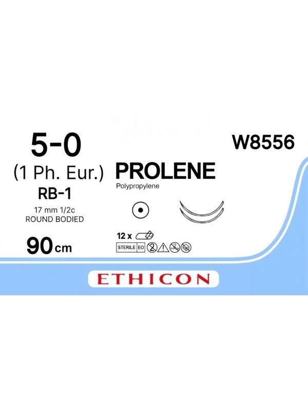 Шовный материал ПРОЛЕН 5/0, 90 см, синий, Кол. 17 мм х 2, 1/2 W8556/12шт