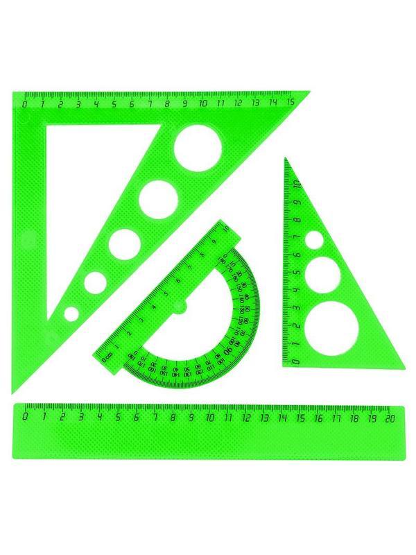 Набор средний: линейка 20см, угольники 16см и 10см, трансп-р 10см,цветасс.