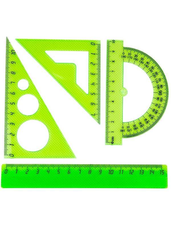 Набор малый: линейка 15см, угольники 10см и 7см, трансп-р 10см,цвет васс.
