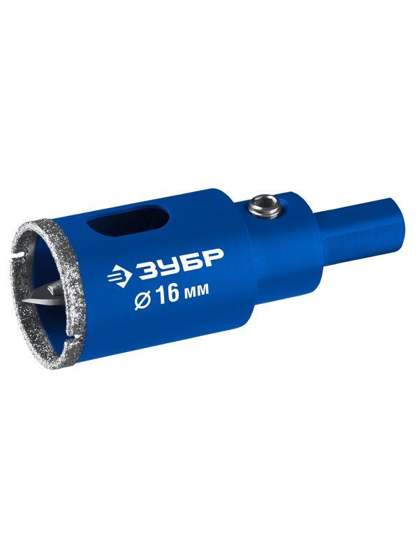 ЗУБР АГК d 16 мм (центр. сверло, трехгр. хвост, Р60), Алмазная коронка, Профессионал (29850-16)