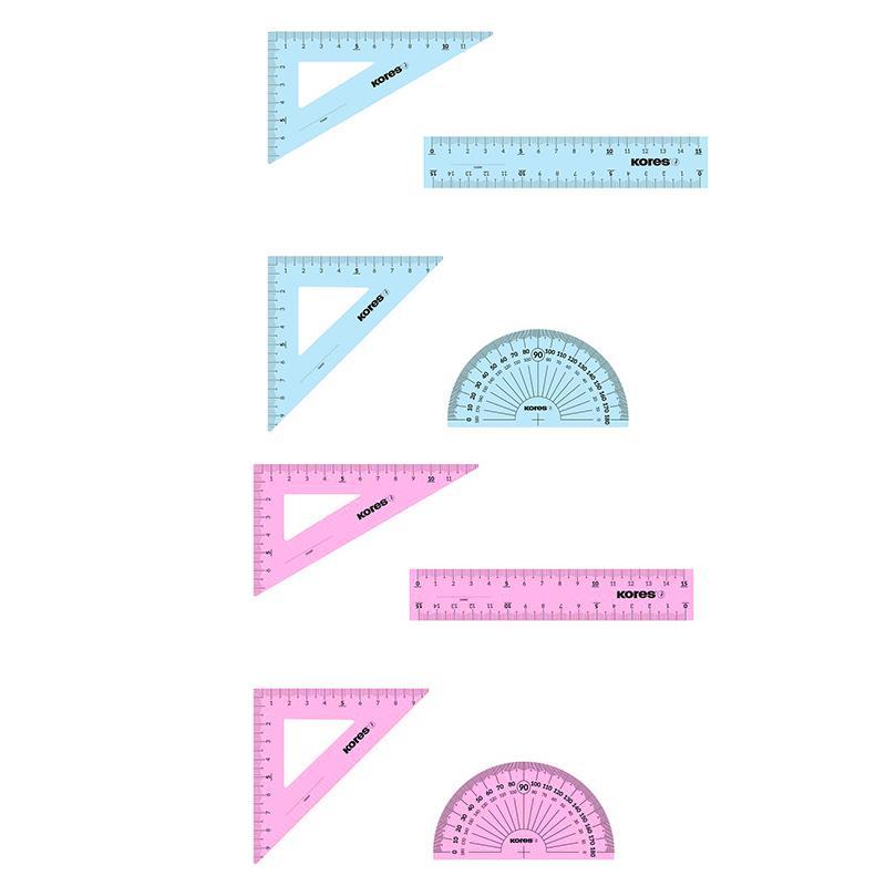 Набор черт. принад. Kores: лин.15см, два треуг 60и45 град-12см, трансп 10см