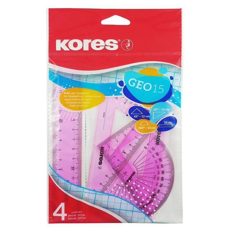 Набор черт. принад. Kores: лин.15см, два треуг 60и45 град-12см, трансп 10см