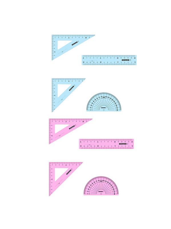 Набор черт. принад. Kores: лин.15см, два треуг 60и45 град-12см, трансп 10см