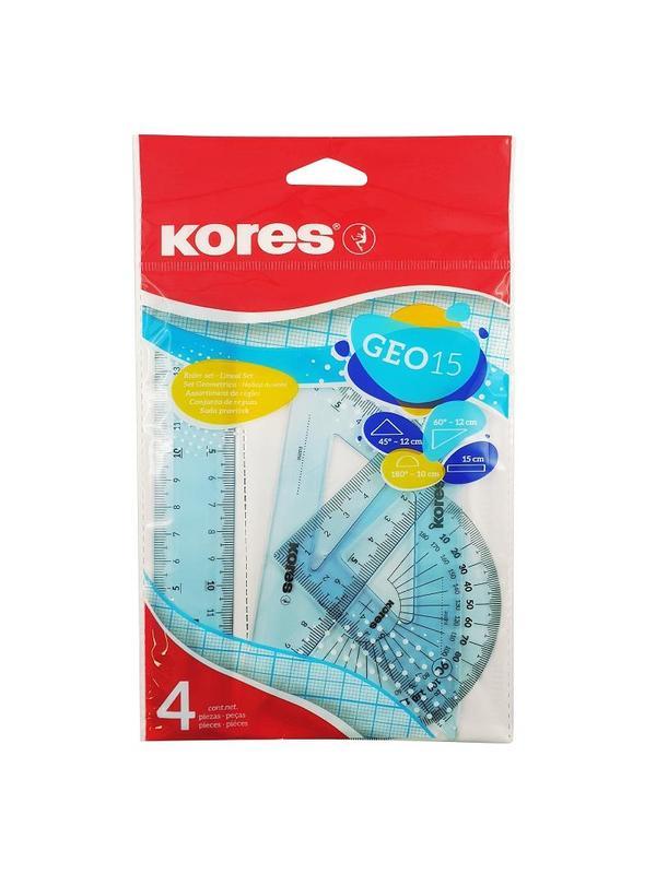 Набор черт. принад. Kores: лин.15см, два треуг 60и45 град-12см, трансп 10см