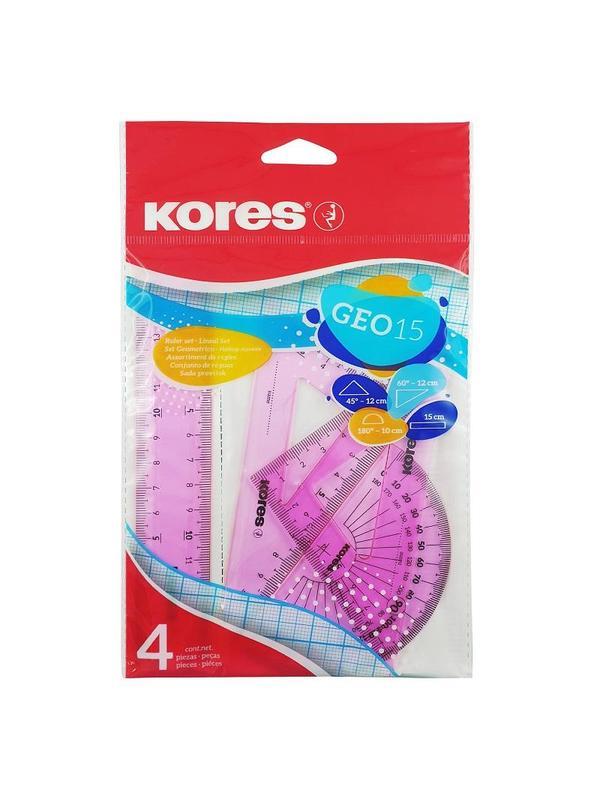 Набор черт. принад. Kores: лин.15см, два треуг 60и45 град-12см, трансп 10см