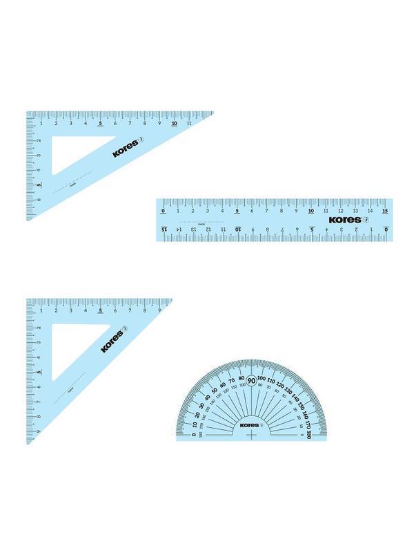Набор черт. принад. Kores: лин.15см, два треуг 60и45 град-12см, трансп 10см