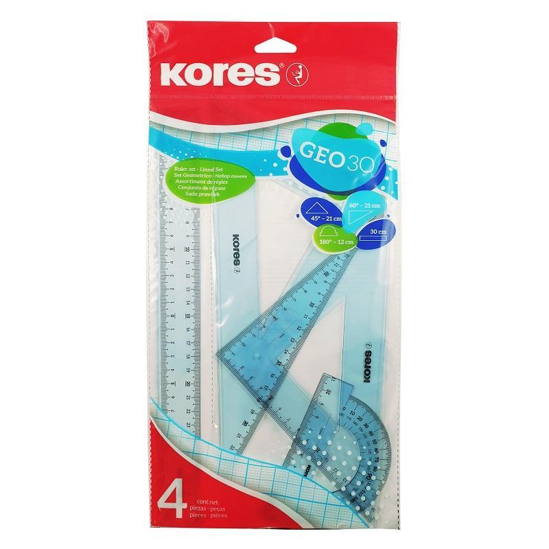 Набор черт. принад. Kores: лин.30см, два треуг 60и45 град-21см, трансп 12см