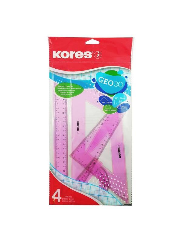 Набор черт. принад. Kores: лин.30см, два треуг 60и45 град-21см, трансп 12см
