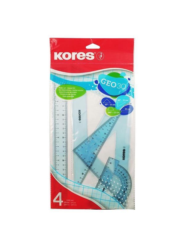 Набор черт. принад. Kores: лин.30см, два треуг 60и45 град-21см, трансп 12см