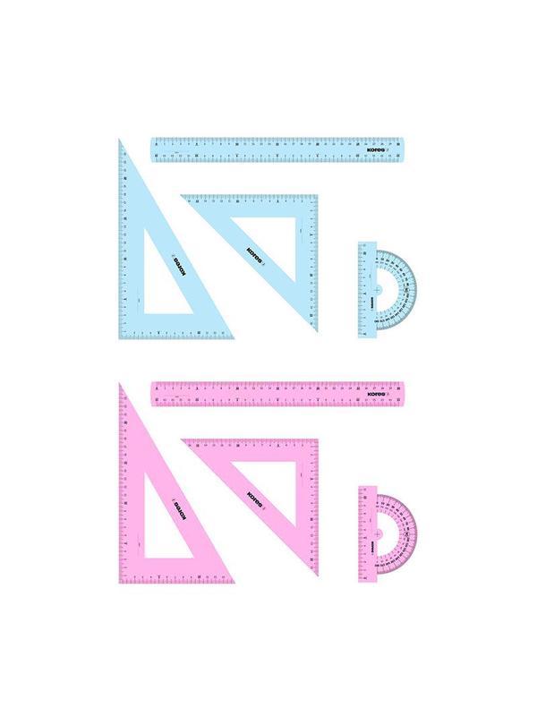 Набор черт. принад. Kores: лин.30см, два треуг 60и45 град-21см, трансп 12см