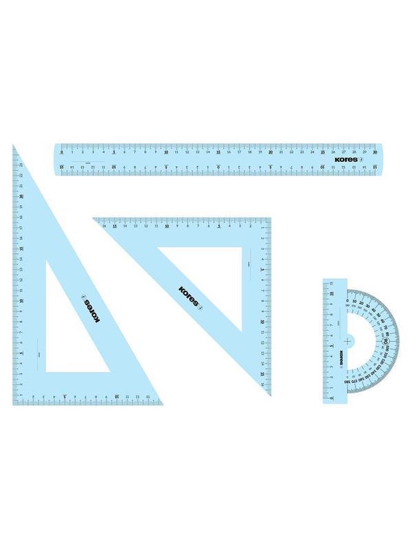 Набор черт. принад. Kores: лин.30см, два треуг 60и45 град-21см, трансп 12см