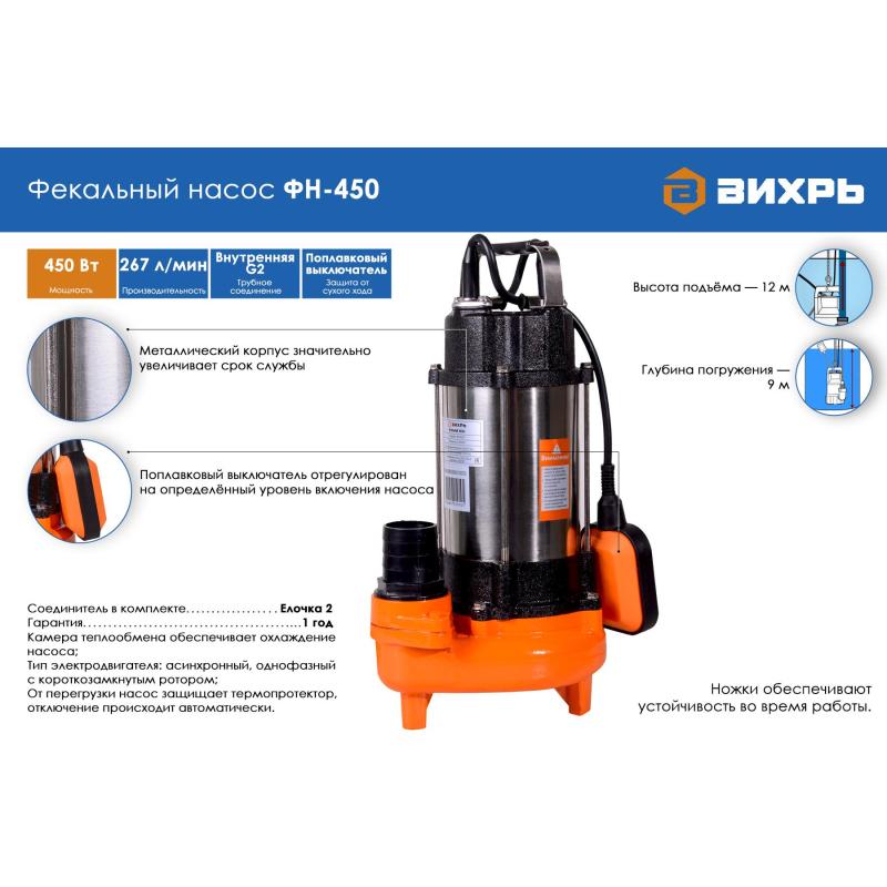 Насос фекальный Вихрь ФН-450 (68/5/2)