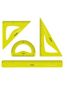 Набор Milan для черчения:линейка 30см, 2треуг(45град,30град),транспорт, жел