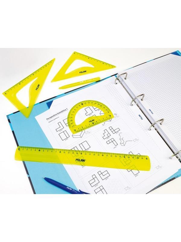 Набор Milan для черчения:линейка 30см, 2треуг(45град,30град),транспорт, жел