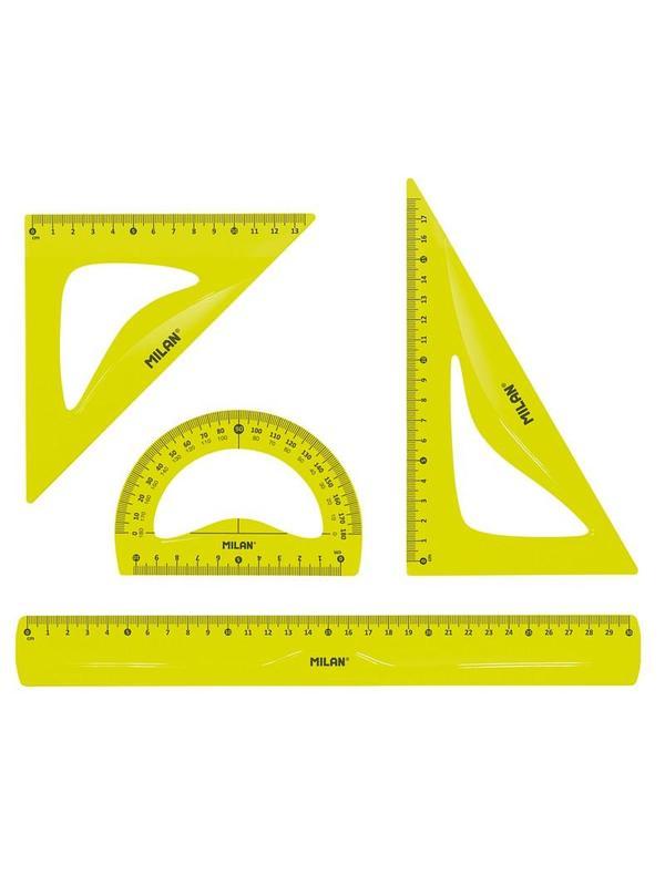 Набор Milan для черчения:линейка 30см, 2треуг(45град,30град),транспорт, жел