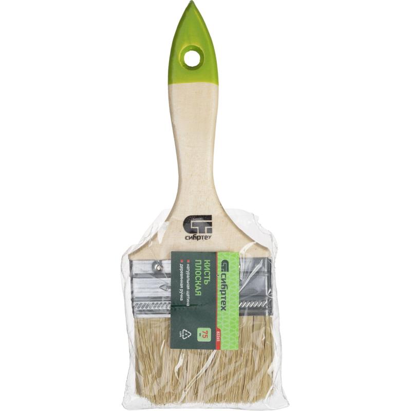 Кисть плоская 75 мм, натуральная щетина, деревянная ручка// Сибртех(82265)