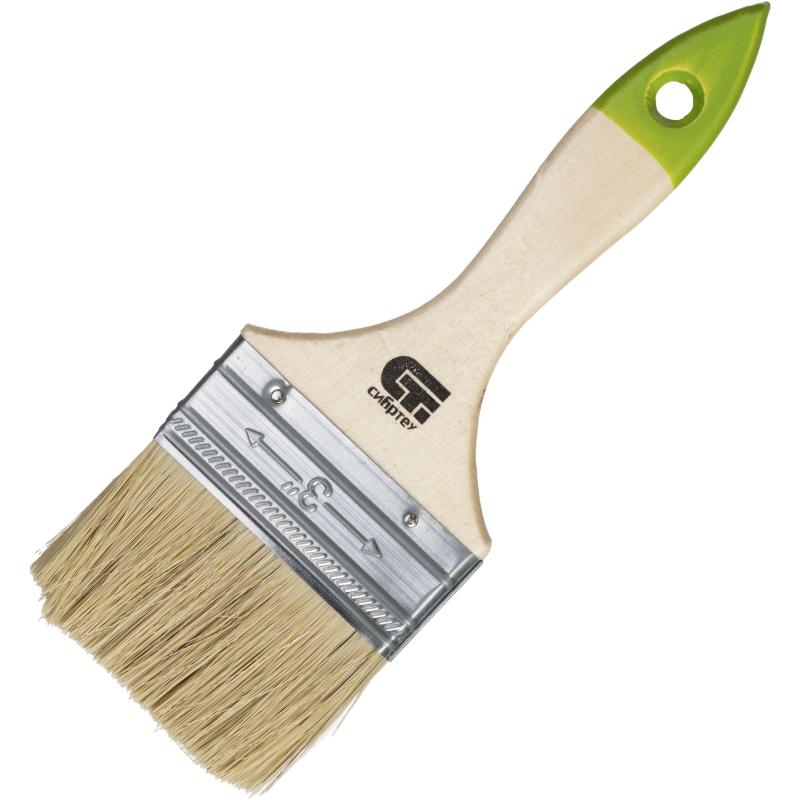 Кисть плоская 75 мм, натуральная щетина, деревянная ручка// Сибртех(82265)