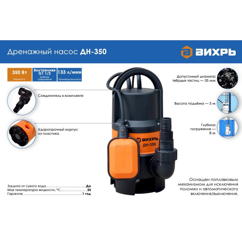 Насос дренажный Вихрь ДН-350 (68/2/8)