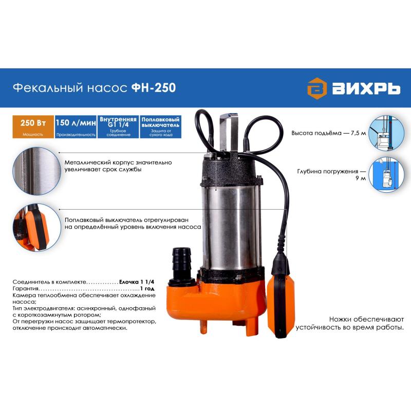 Насос фекальный Вихрь ФН-250 (68/5/1)