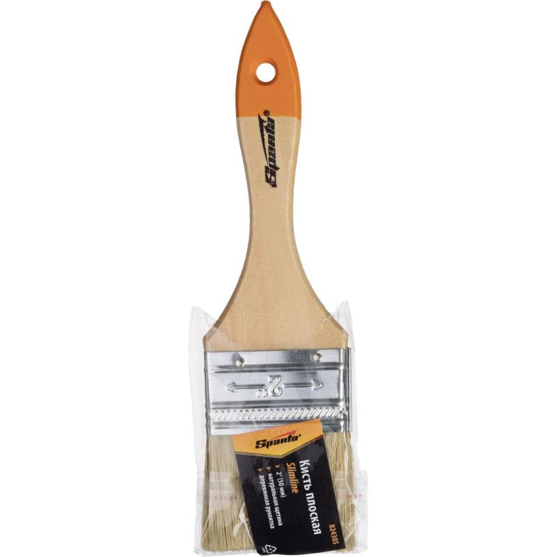 Кисть плоская Slimline 50 мм,натур. щетина,деревянная ручка//Sparta(824305)