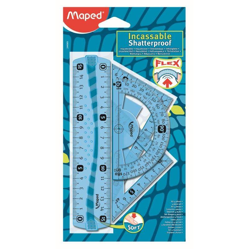 Набор чертежный Maped INCASSABLE FLEX:линейкf,угольник,трансп,ассорт,244069