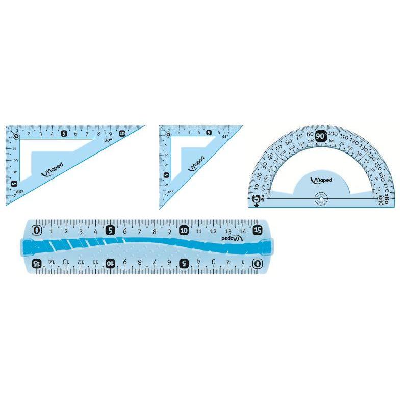 Набор чертежный Maped INCASSABLE FLEX:линейкf,угольник,трансп,ассорт,244069