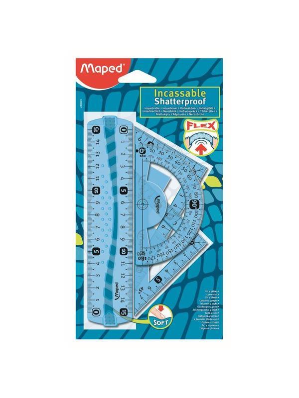 Набор чертежный Maped INCASSABLE FLEX:линейкf,угольник,трансп,ассорт,244069