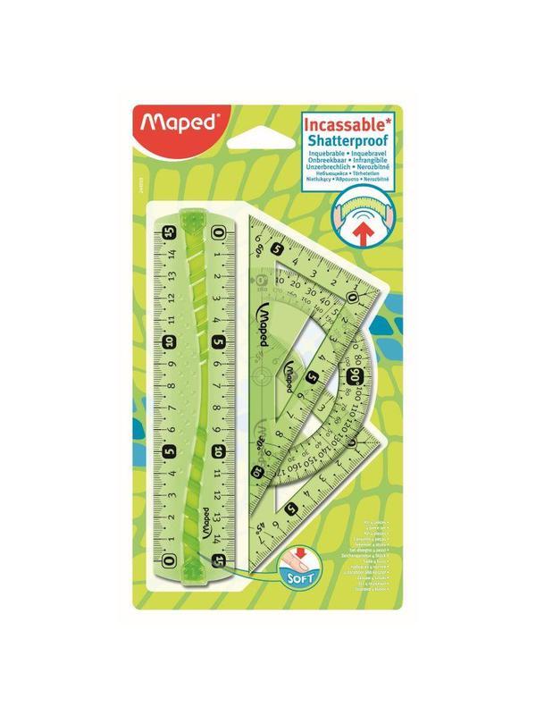 Набор чертежный Maped INCASSABLE FLEX:линейкf,угольник,трансп,ассорт,244069