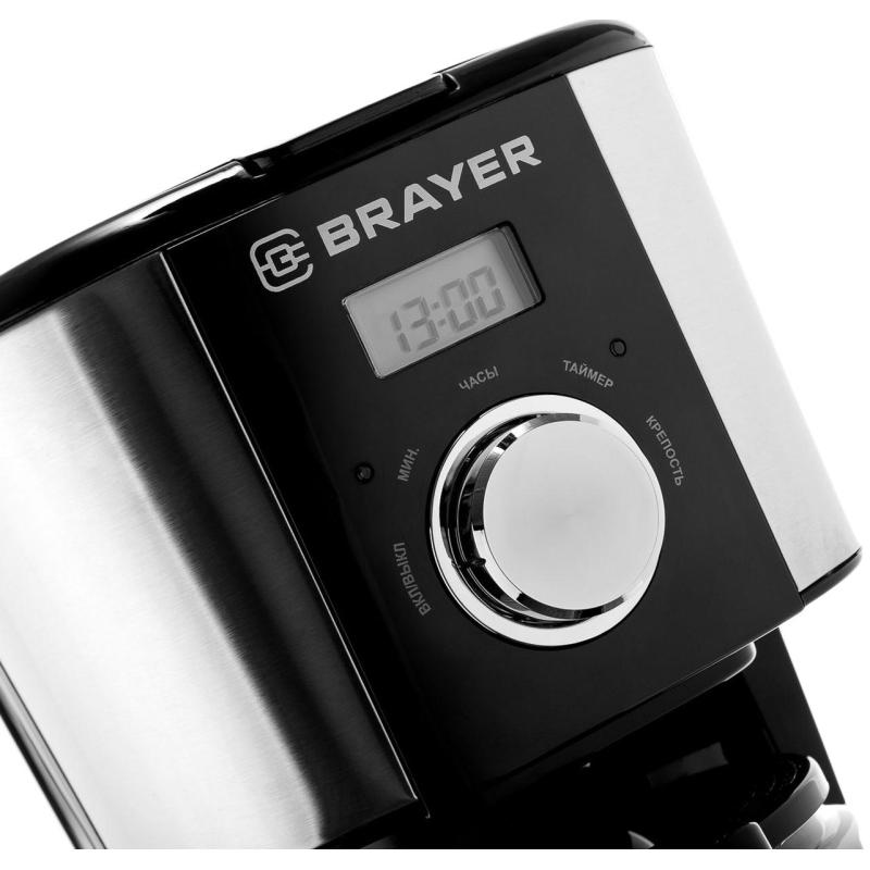 Кофеварка Brayer 900 Вт, 1,5 л, таймер, LCD-дисп,противокап сист