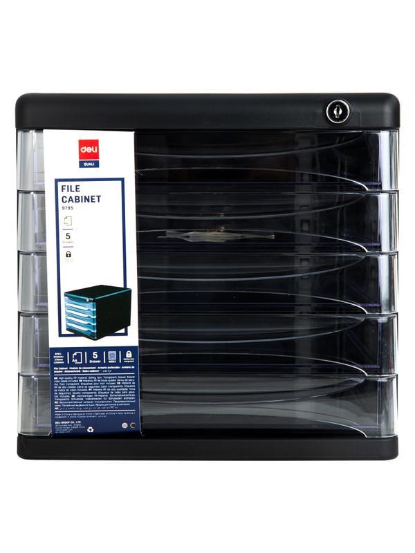 Бокс с выдвижными лотками Deli E9795Bl 5 выдвижн лотков с замком черный