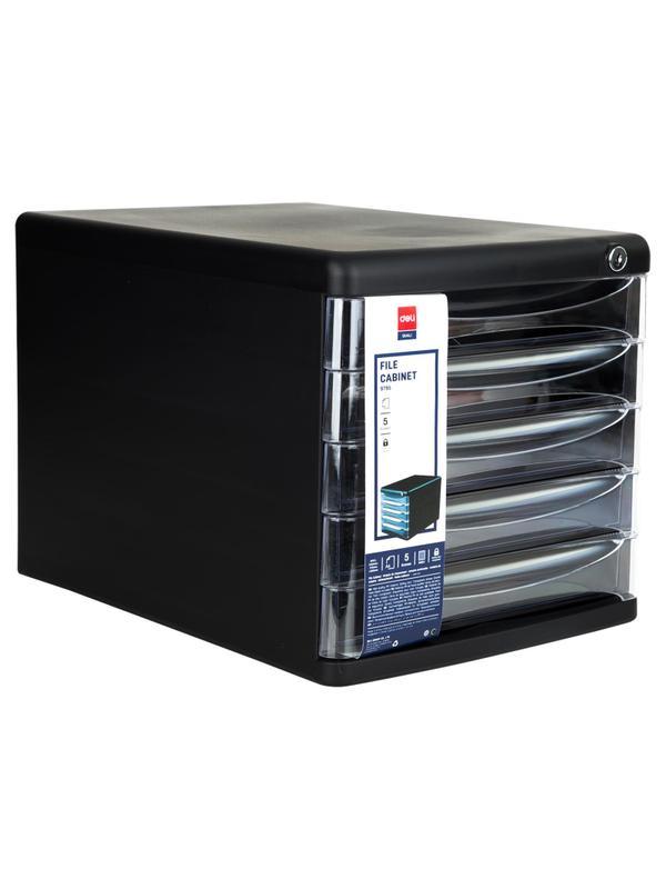 Бокс с выдвижными лотками Deli E9795Bl 5 выдвижн лотков с замком черный