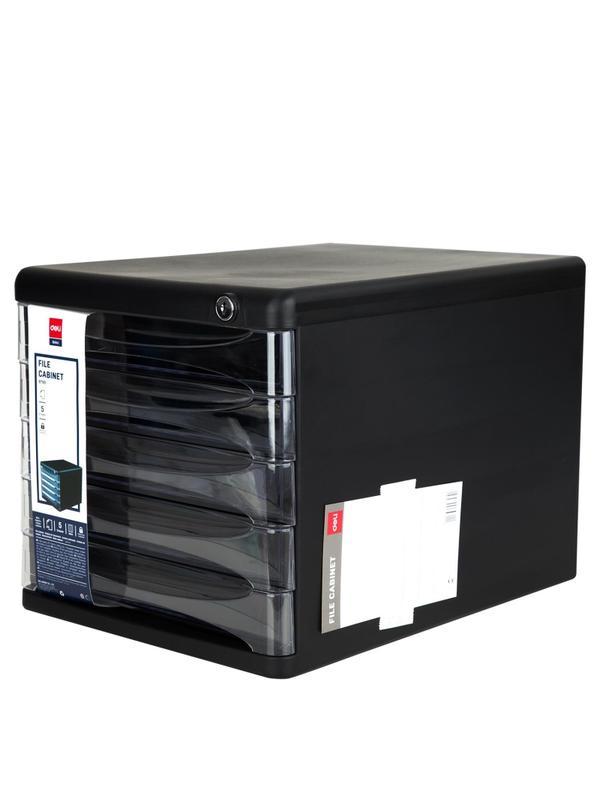 Бокс с выдвижными лотками Deli E9795Bl 5 выдвижн лотков с замком черный