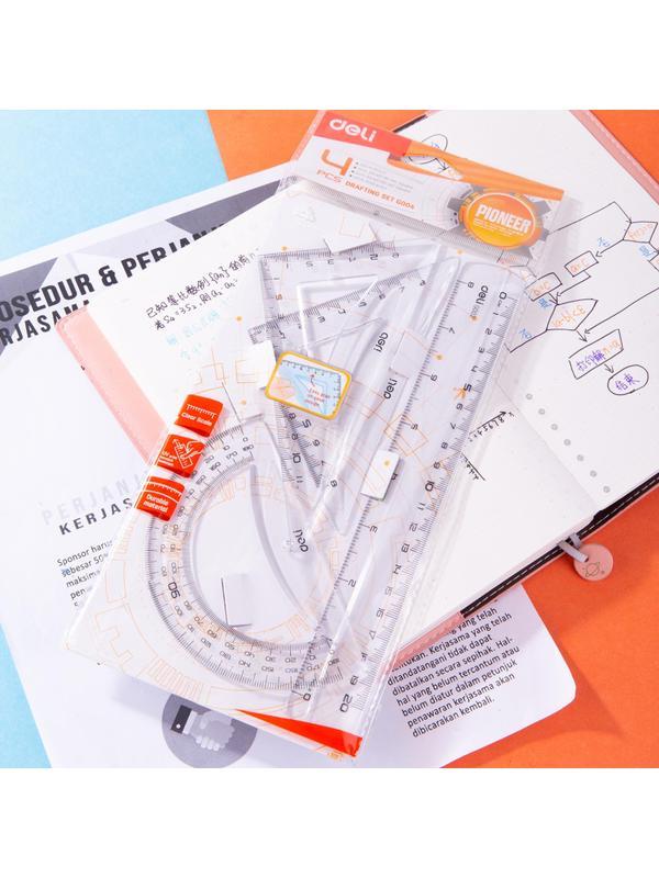 Набор чертежный Deli EG00412 средн:лин 20см,угольн 11 и8см,трансп12см,прозр