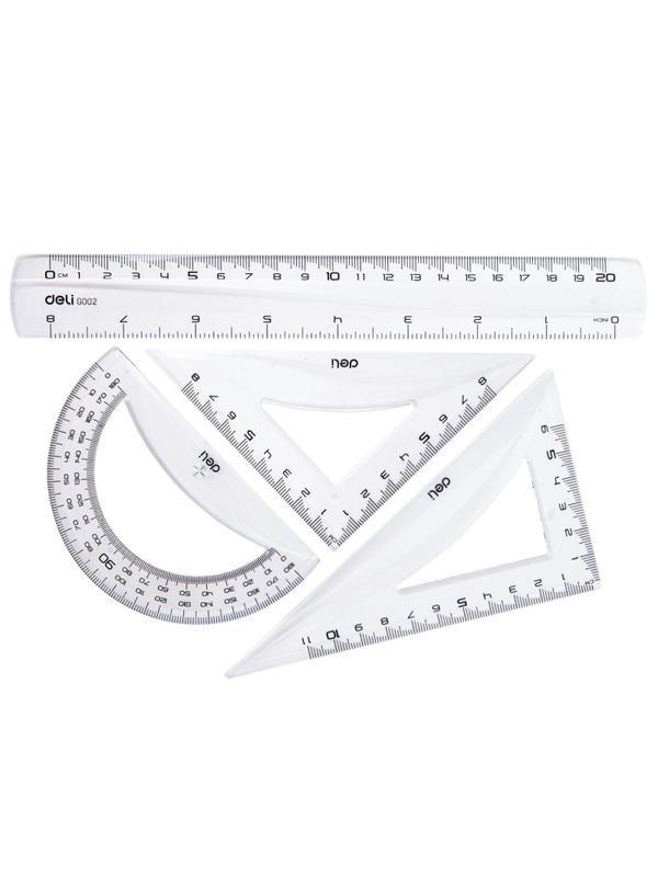 Набор чертежный Deli EG00412 средн:лин 20см,угольн 11 и8см,трансп12см,прозр