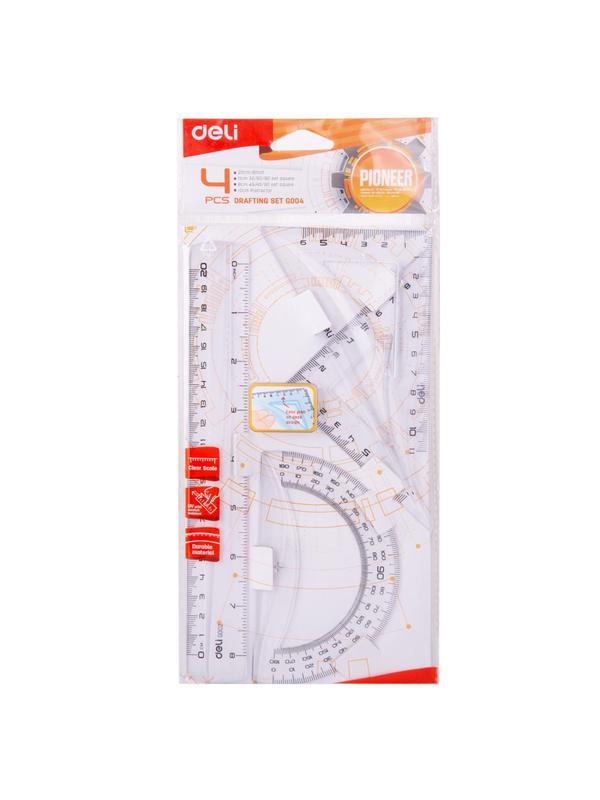 Набор чертежный Deli EG00412 средн:лин 20см,угольн 11 и8см,трансп12см,прозр