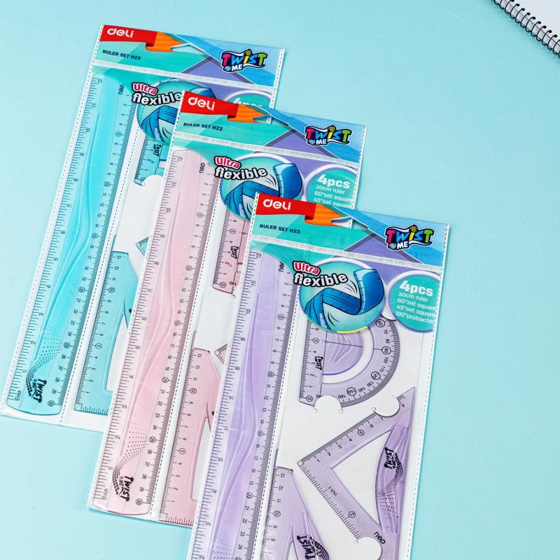 Набор чертежный Deli EH23 больш:лин 30см,угольн 13 и9см,трансп10см,гибк,асс