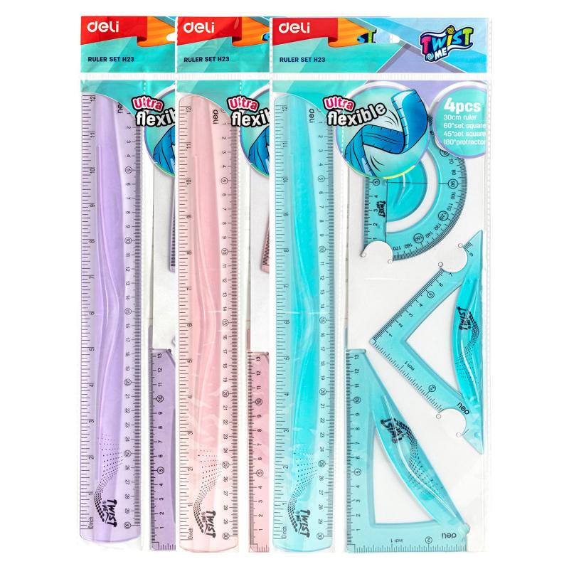 Набор чертежный Deli EH23 больш:лин 30см,угольн 13 и9см,трансп10см,гибк,асс