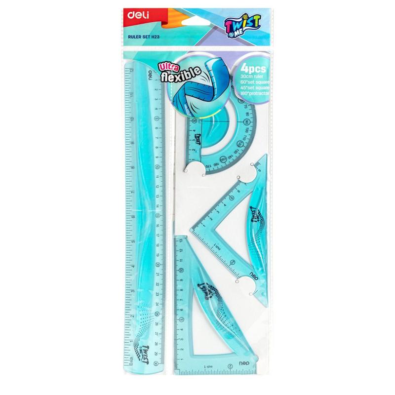Набор чертежный Deli EH23 больш:лин 30см,угольн 13 и9см,трансп10см,гибк,асс