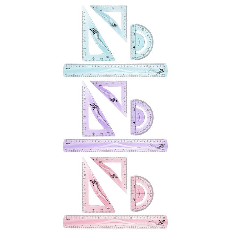 Набор чертежный Deli EH23 больш:лин 30см,угольн 13 и9см,трансп10см,гибк,асс