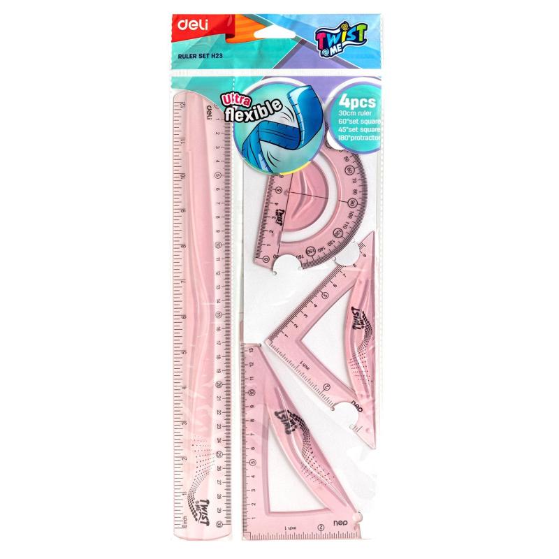 Набор чертежный Deli EH23 больш:лин 30см,угольн 13 и9см,трансп10см,гибк,асс