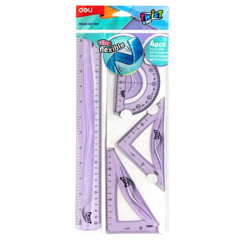 Набор чертежный Deli EH23 больш:лин 30см,угольн 13 и9см,трансп10см,гибк,асс