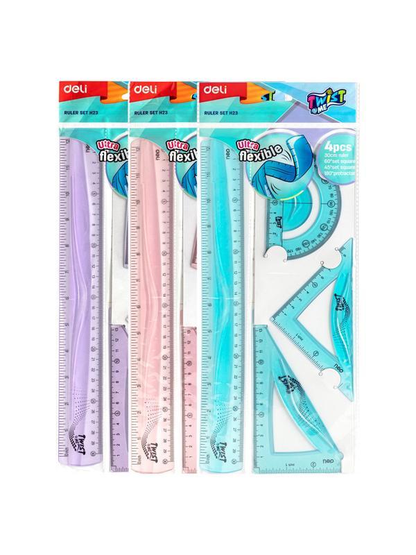 Набор чертежный Deli EH23 больш:лин 30см,угольн 13 и9см,трансп10см,гибк,асс